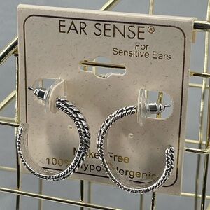 Ear Sense NWT silver toned rope medium hoop earrings